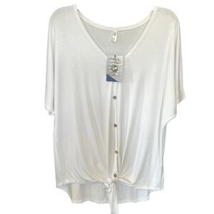 Luga | Women's White Oversized Tie Front Tee | Size M | NWT | 0700
